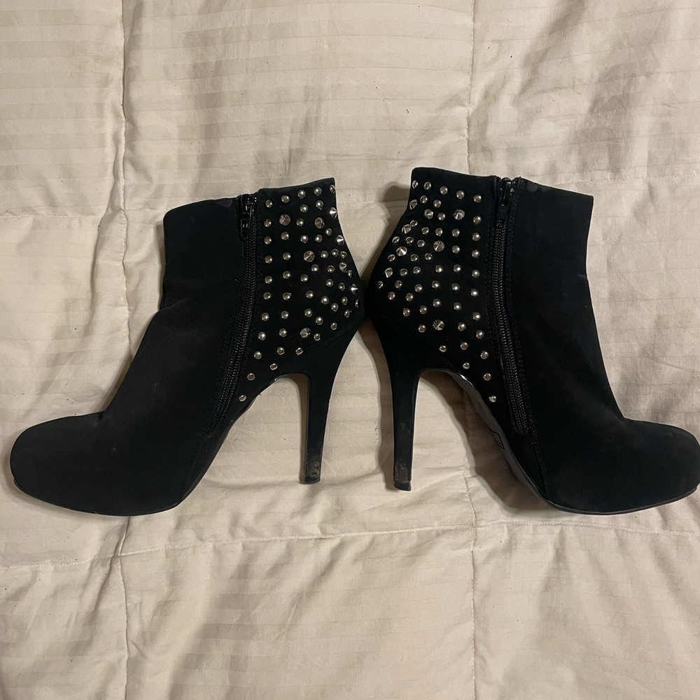Madeline Black Heeled Boots with Silver Studs